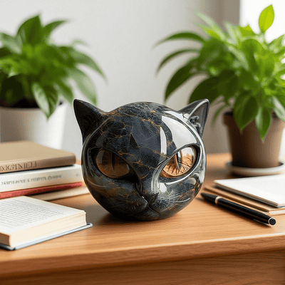 NyxCharm - Sculpture de Tête de Chat Noir Mystique