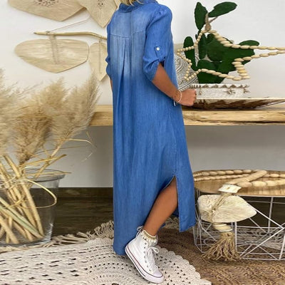 Ilse | Robe mi-denim à col en V d'été