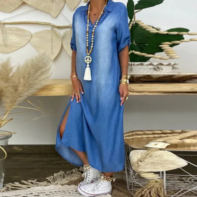 Ilse | Robe mi-denim à col en V d'été
