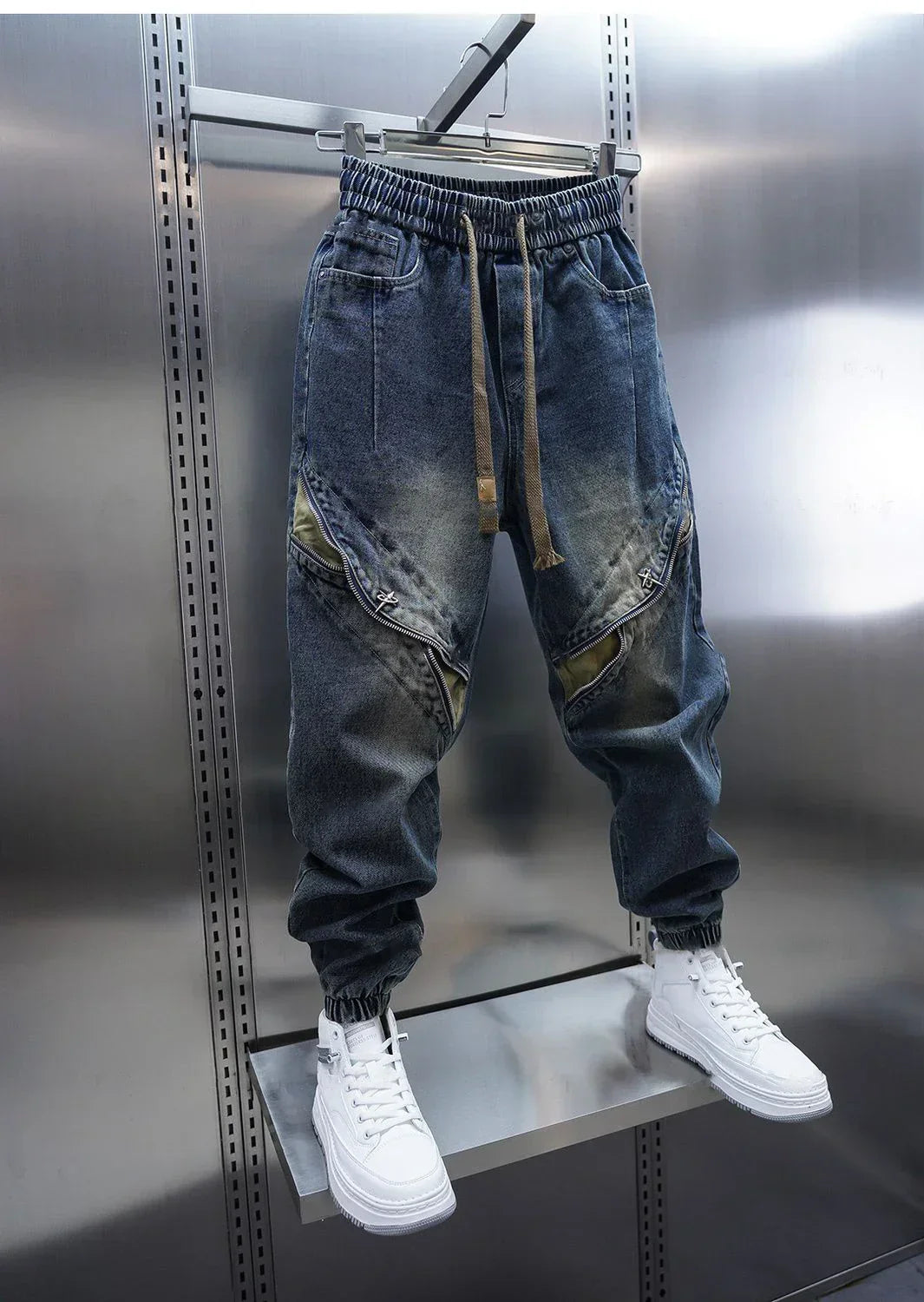 Sylvain - Pantalons Baggy en Denim avec Ceinture