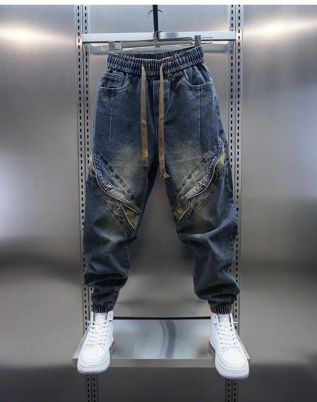 Sylvain - Pantalons Baggy en Denim avec Ceinture